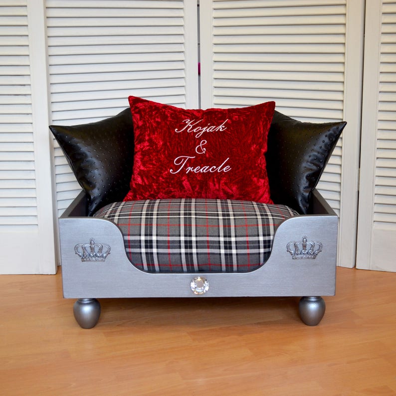 Personalised Dog Bed Luxury Dog Bed Silver Dog bed Tartan Etsy