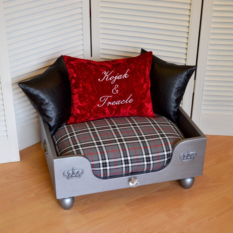 Personalised Dog Bed Luxury Dog Bed Silver Dog bed Tartan Etsy