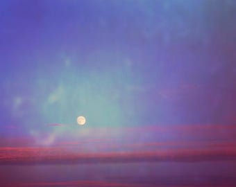 Moon Art Print, Evening Sky Photography, Bedroom Wall Art, Peaceful Dreamy Decor