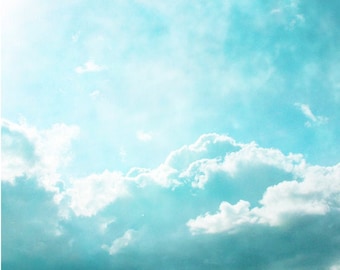Turquoise Bedroom Art, Modern Cloud Art Print, Peaceful Fine Art Photography