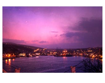 St. John's Harbour Art, Pink and Purple Sky Wall Art, Newfoundland Photography, Dawn Cityscape Art