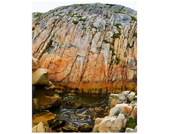 Fotografia de paisagem da Ilha do Fogo, arte geológica, Ilhas Barr'd, antiga rocha de granito, linhas de maré