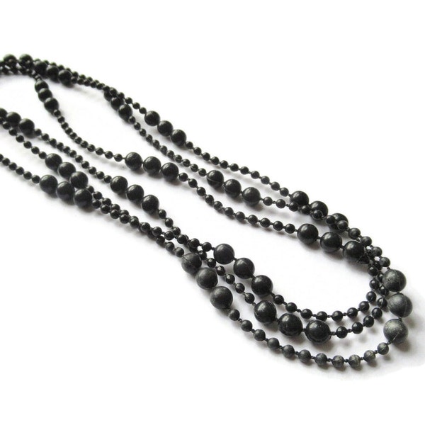 Black Long Necklace Flapper Style Small beads Eighties Jewellery