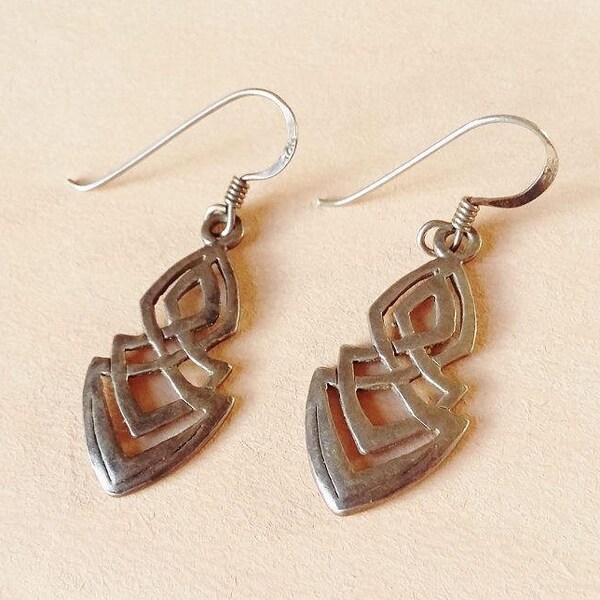 Art Nouveau Style Earrings Vintage Sterling Silver Pierced Ears Geometric Edwardian Arts And Crafts