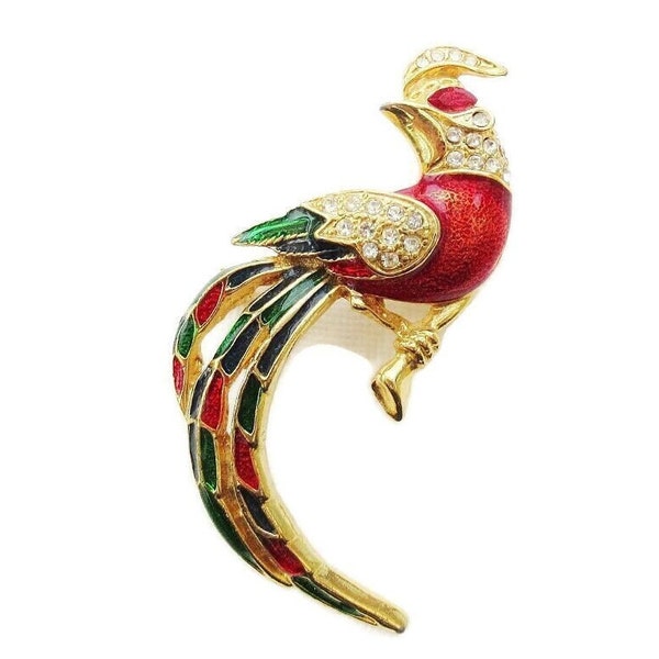 Enamel Bird Brooch Large Colourful Retro Pin