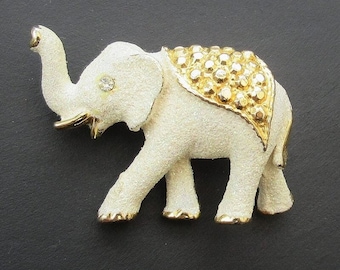 Elephant Brooch Gold White Indian Asian Raj Style Pin