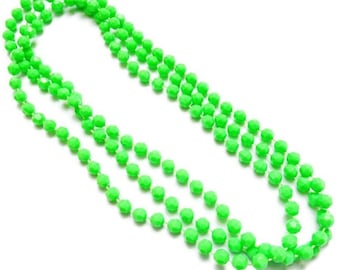 Bright Green Necklace Long Plastic Beaded Faceted Mid Century