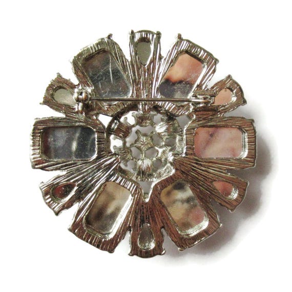 Large Statement Brooch Silver Rhinestone & Pearl … - image 5
