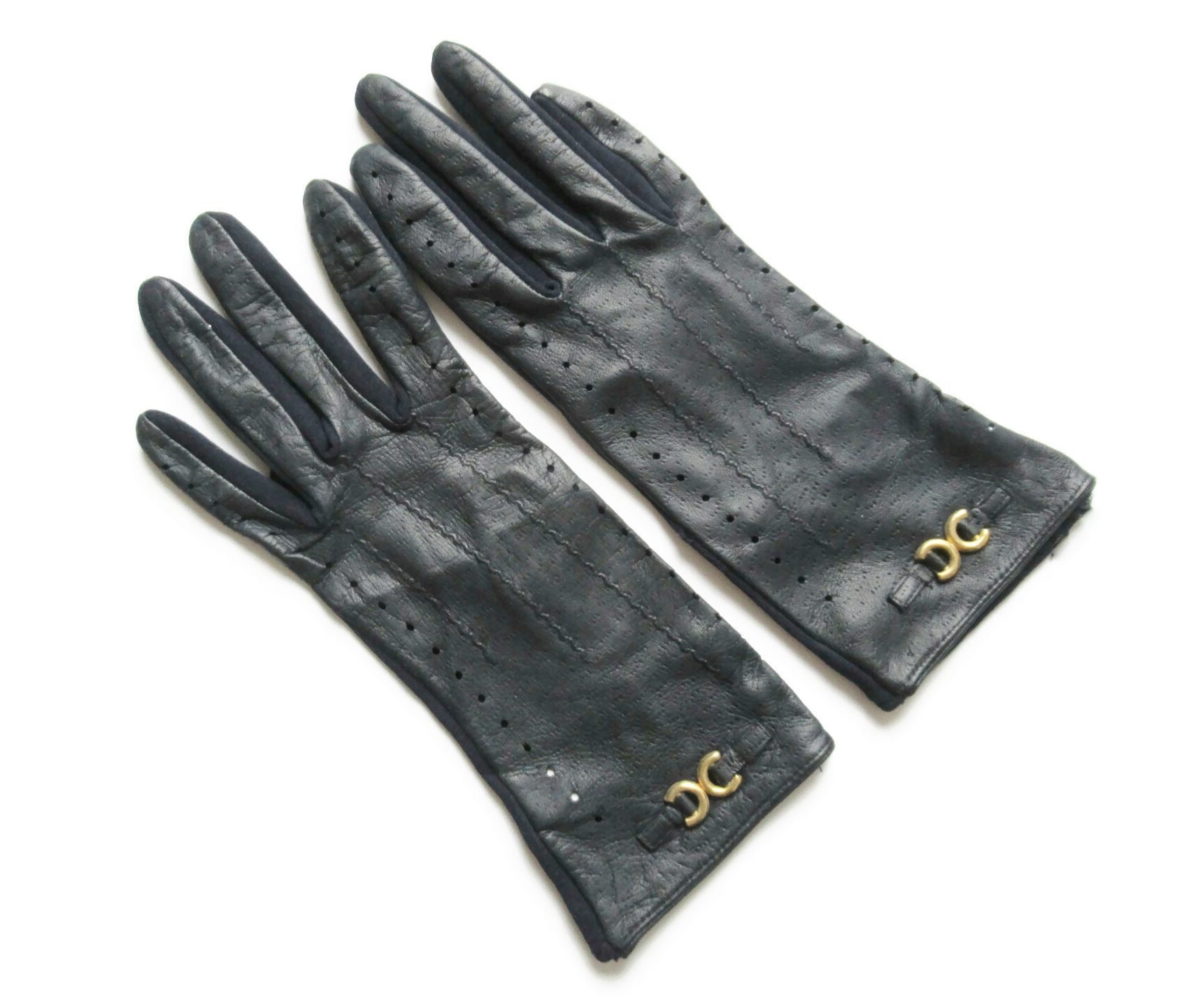 Navy Blue Leather Gloves Vintage St Michael Marks & Spencer 