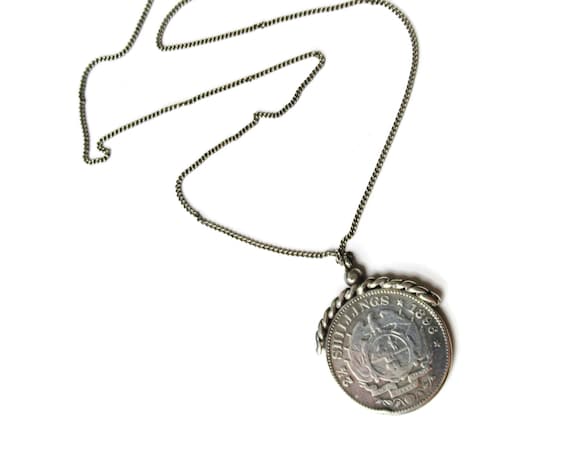 Antique Coin Pendant South African Silver 2 1/2 S… - image 2