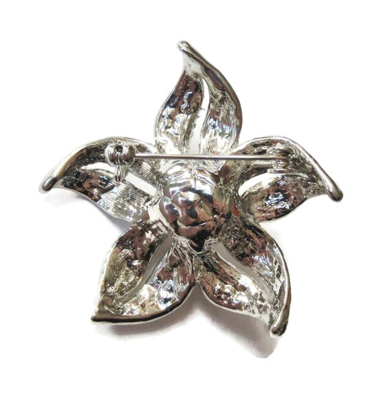 Rhinestone Flower Brooch Dramatic Silver & White … - image 6