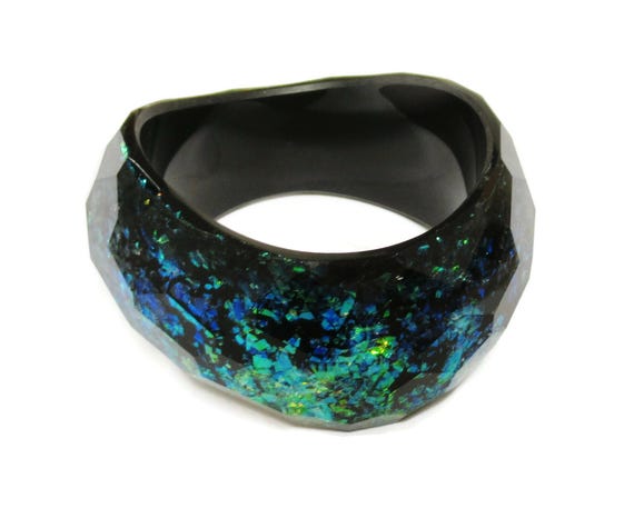 Iridescent Statement Bangle Metallic Glittery Con… - image 4