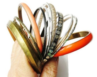 Stacking Bangles Gold Silver Orange Set of Coordinating Cuffs