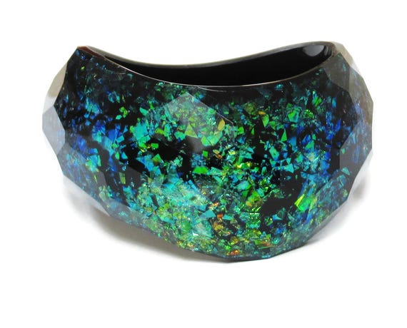 Iridescent Statement Bangle Metallic Glittery Con… - image 5