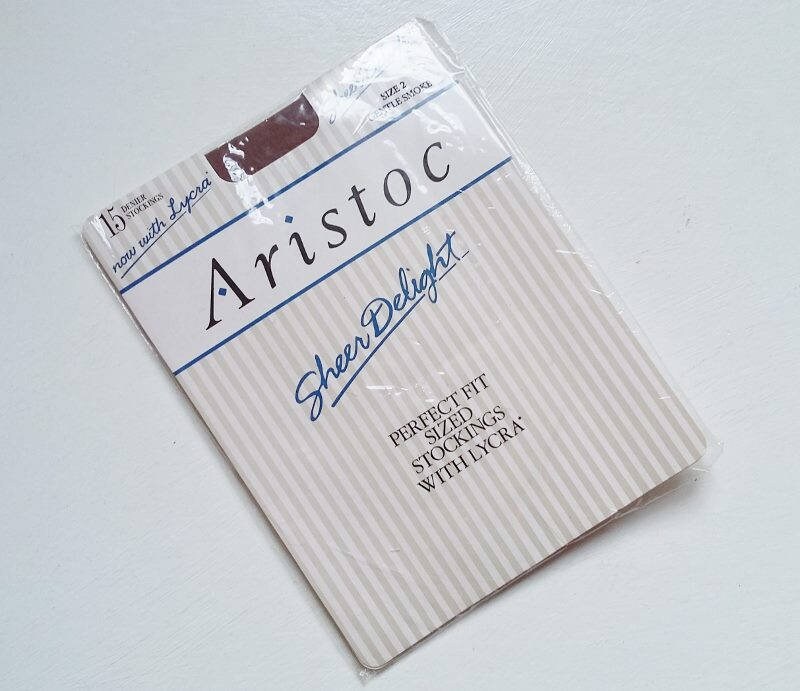 Image of Aristoc Stockings Brown Vintage Size - Shoe  Denier Gentle Smoke Tone Unopened Original Packaging
