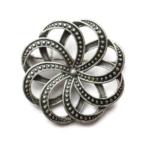 Silver Swirly Knot Brooch Vintage Circular Textured Pin Mid Century Modern Jewelry 1960s Retro Pin
