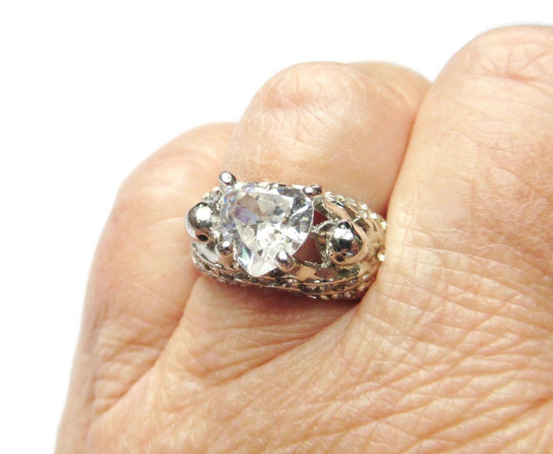 Heart Rhinestone Ring Raised Setting Ornate Chunky Sparkly - Etsy