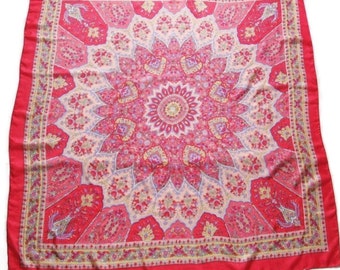 Red Pink Vintage Scarf Large Paisley Floral Mandala Design