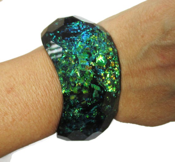 Iridescent Statement Bangle Metallic Glittery Con… - image 3
