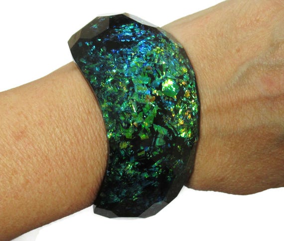 Iridescent Statement Bangle Metallic Glittery Con… - image 2