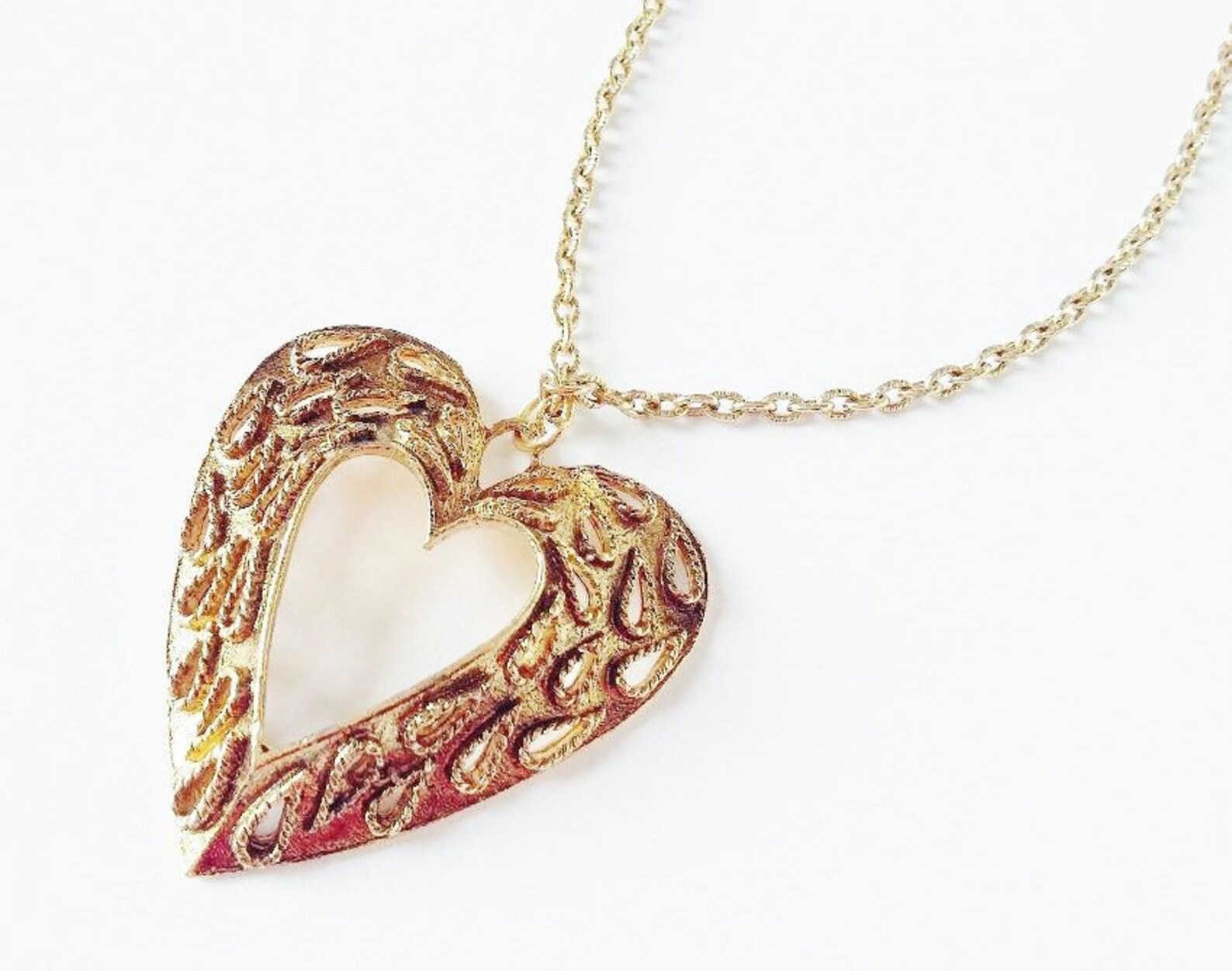 Large Heart Pendant Necklace Modernist Style Signed Hollywood | Etsy