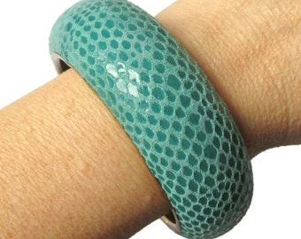 Teal Snakeskin Sharkskin Effect Bangle Dark Turquoise Chunky Cuff