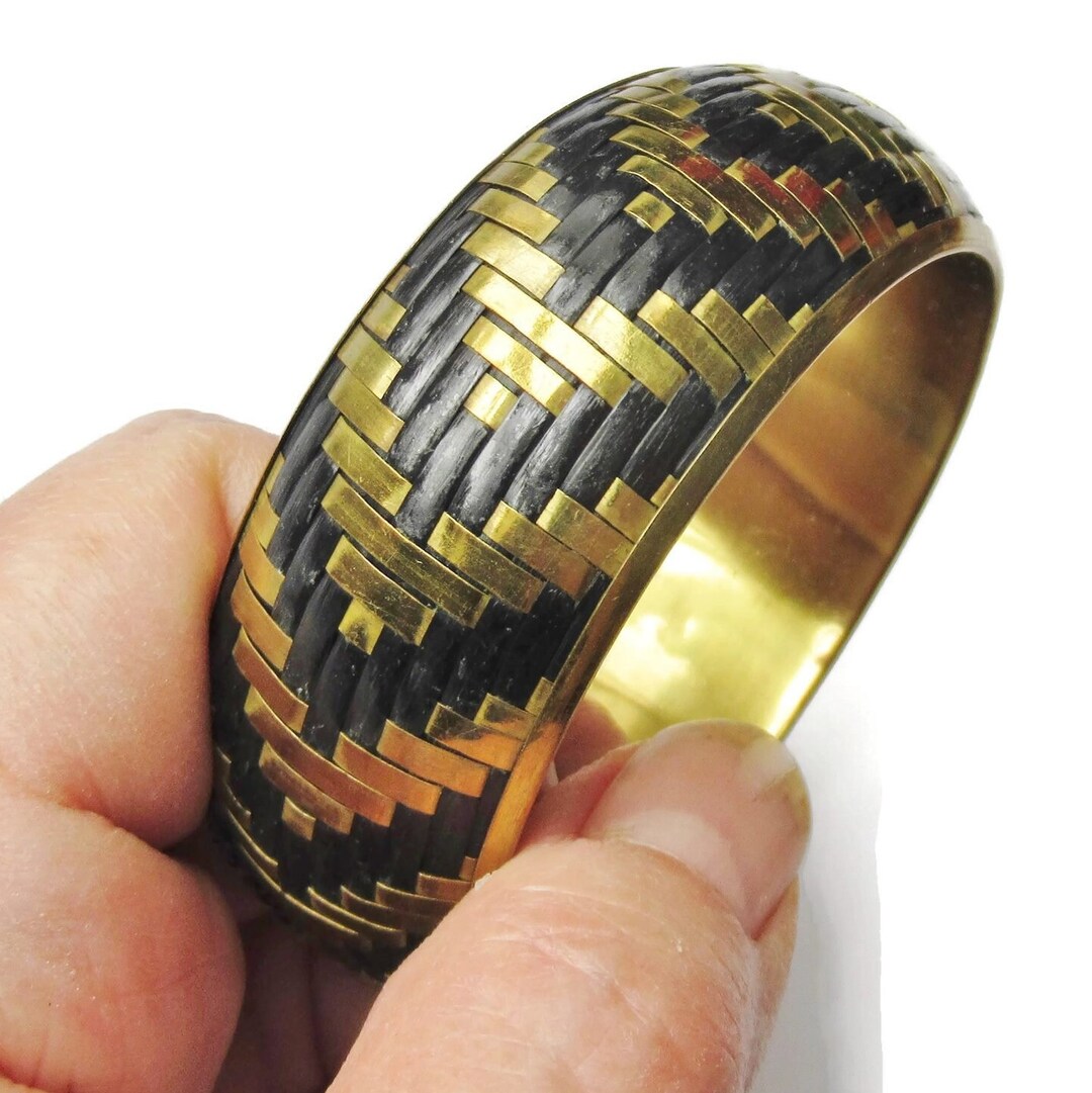 Black & Gold Bangle Woven Metal Chevron Basket Weave Striped Cuff - Etsy