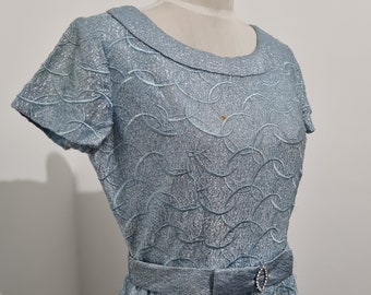 Vintage Formal Metallic Sky Blue Dress