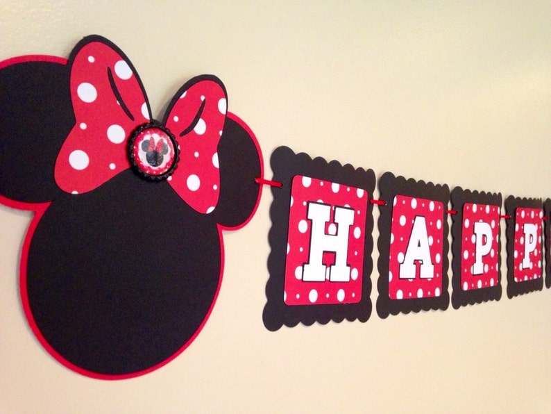 Minnie Mouse Inspired Banner Happy Birthday Banner Custom Age Minnie Party Minnie Mouse Decorations Minnie Banner
