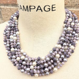 Lavender necklace, beaded purple necklace, pearl necklace, pearl and crystal necklace