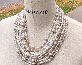 Rose Mauve white Beaded wedding necklace, Pearl, wedding statement necklace, bridal jewelry, white, cream, blush