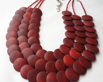 Valentine's gift for women, Red bib necklace, red statement necklace, necklace for women, 3 strand necklace