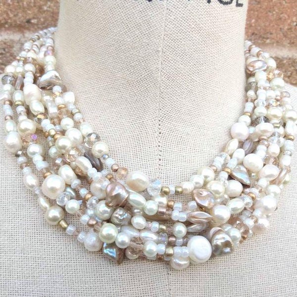 Baroque Pearl Statement Necklace, Crystal Wedding Jewelry