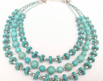 Turquoise necklace, southwestern jewelry, 3 strand necklace, howlite jewelry, gemstone necklace