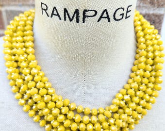 Yellow crystal necklace, multi strand, statement necklace