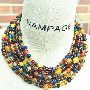 multi color gemstone necklace, carnelian statement necklace, beaded statement necklace