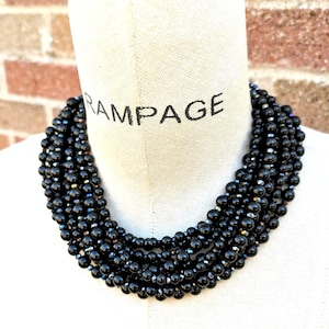 Black Pearl Multistrand Necklace, Aurora Borealis Crystal, Beaded Statement Jewelry
