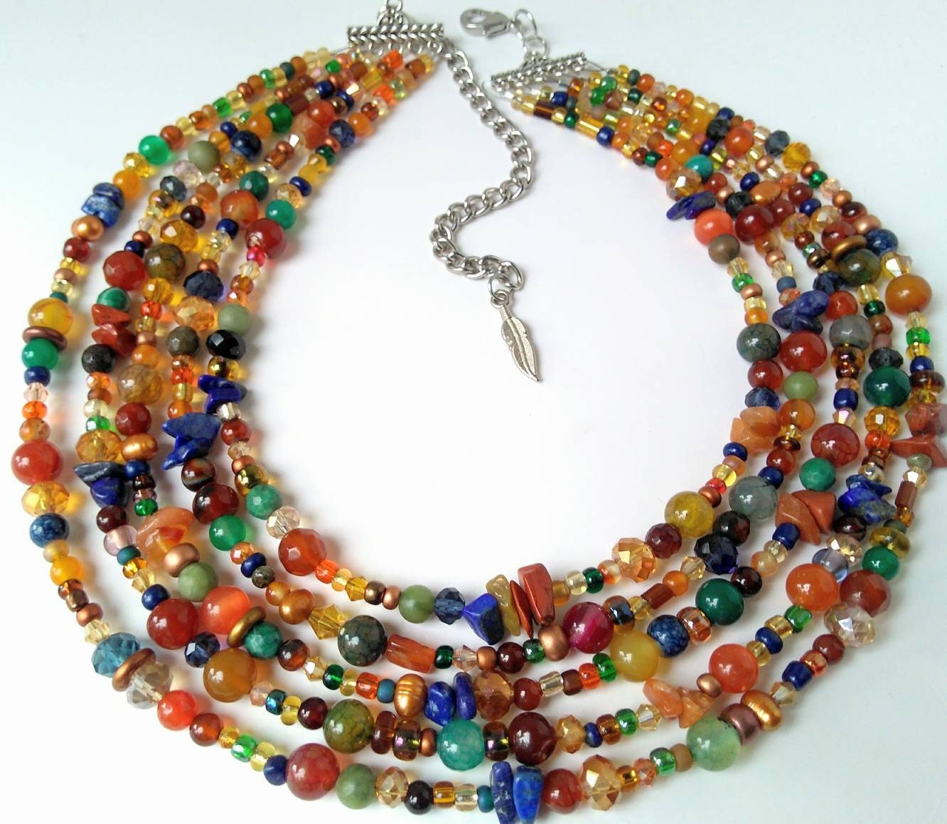 Gemstone Necklace, Beaded Necklace for Women, Colorful Statement ...