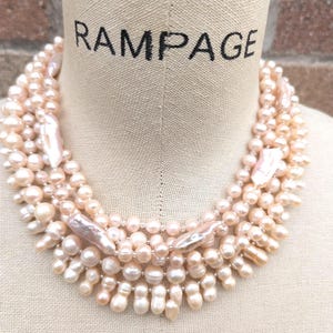 peach freshwater pearl necklace, light pink/mauve baroque pearl necklace, artisan jewelry, OOAK