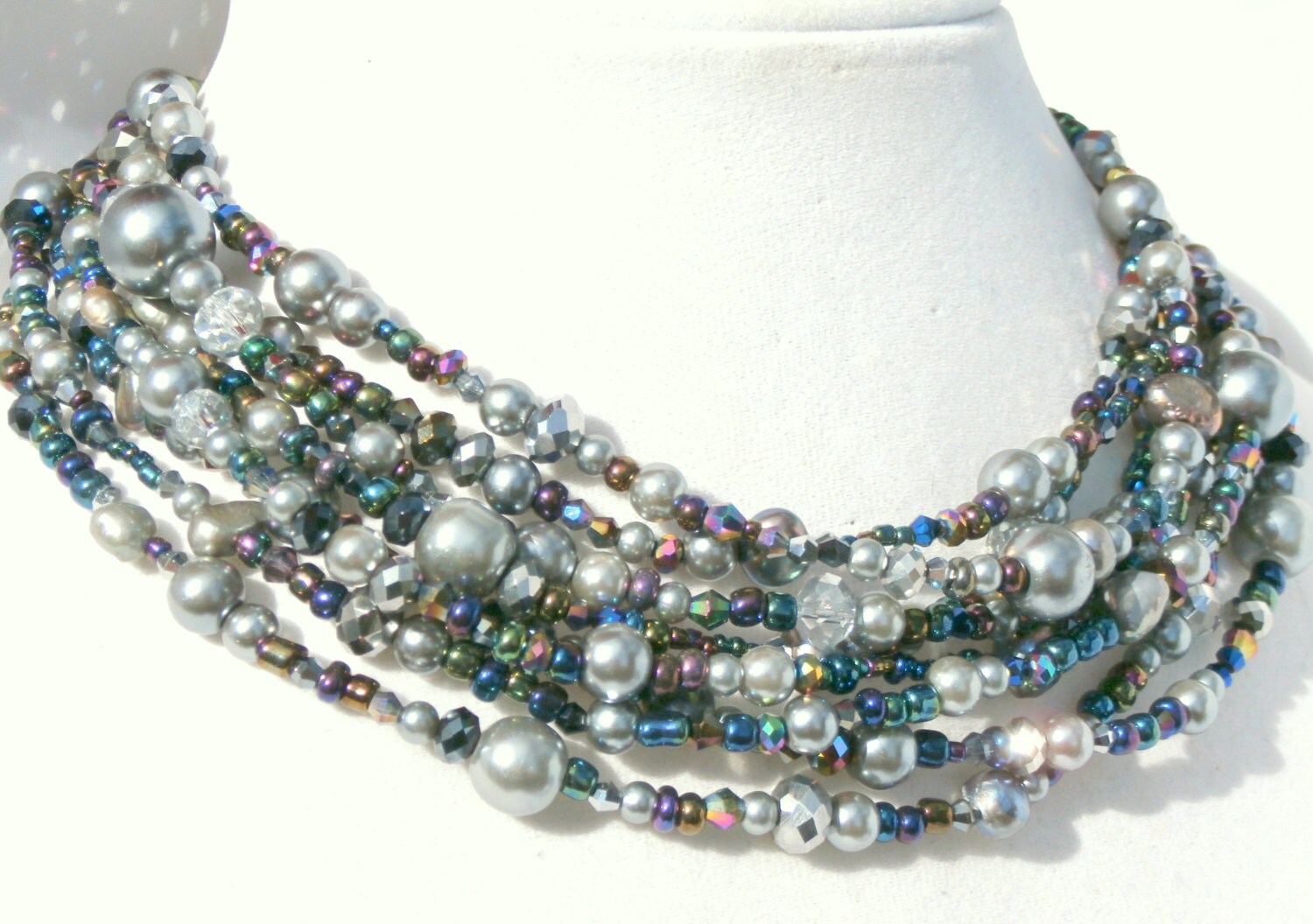 Gray Silver Statement Necklace Silverrainbow Multi - Etsy