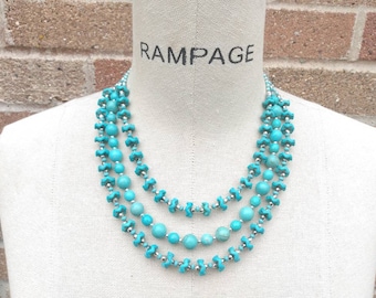 Turquoise necklace, southwestern jewelry, 3 strand necklace, howlite jewelry, gemstone necklace