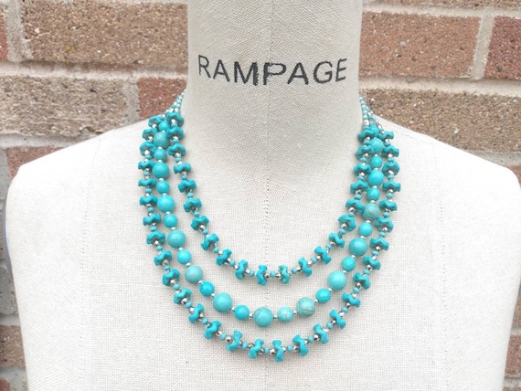Turquoise Necklace Southwestern Jewelry 3 Strand Necklace