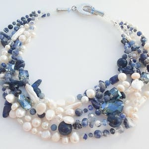 Lapis lazuli necklace, SALE!!!  freshwater pearl, OOAK, artisan necklace, crystal, statement necklace, blue and white
