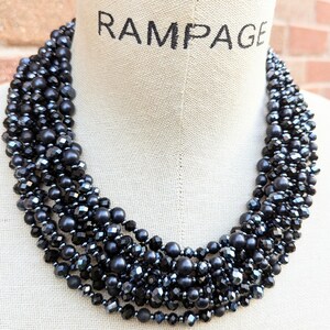 Black crystal necklace, gunmetal pearl and crystal necklace, mid-century, 1950&#39;s jewelry, statement necklace, evening jewelry