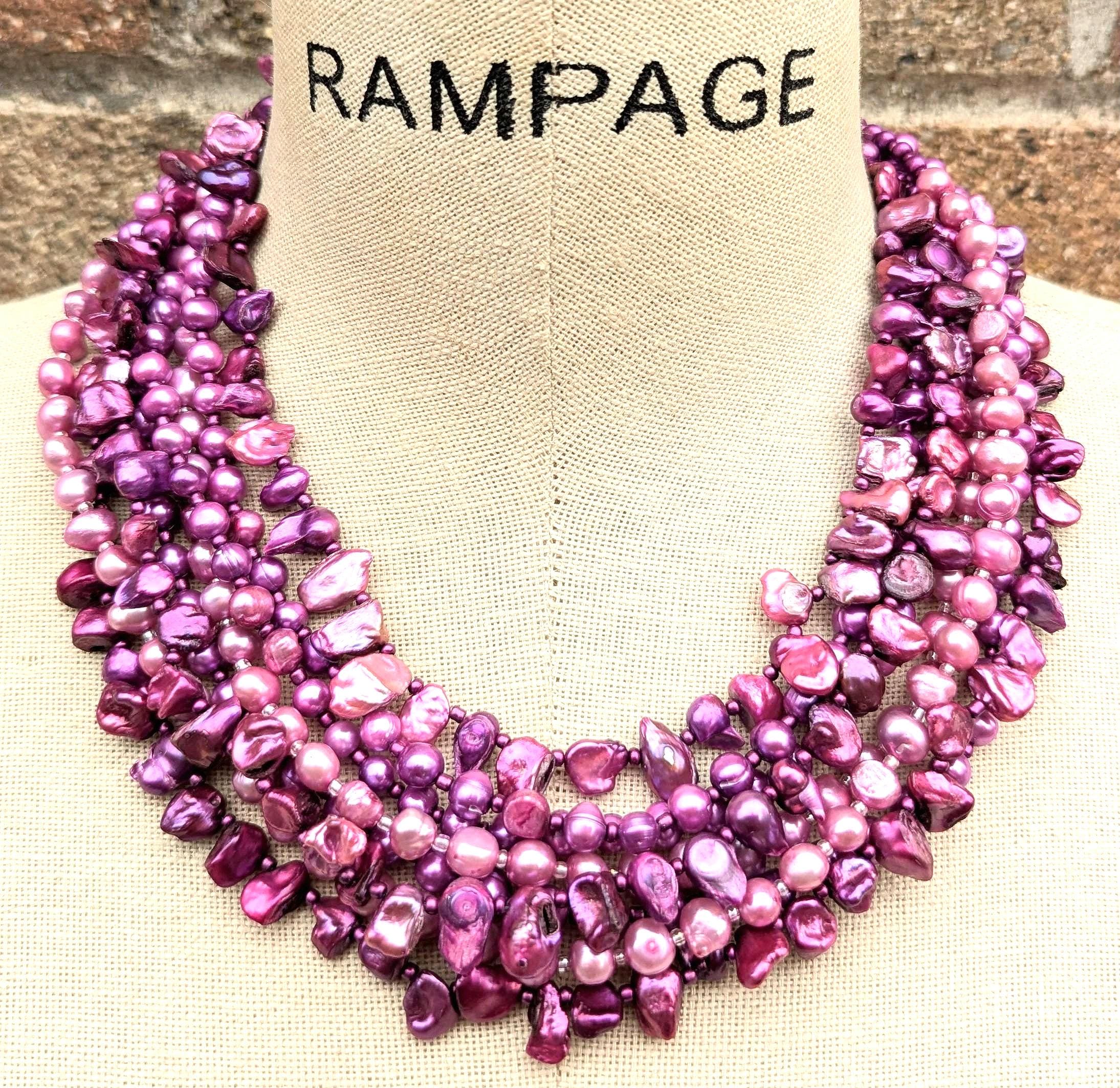 fuchsia statement necklace, freshwater pearl necklace, purple, pink,…