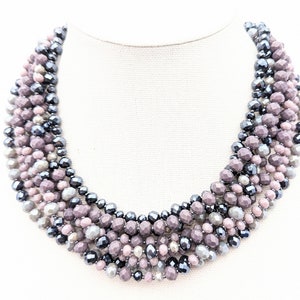 Lavender, gray and black crystal necklace, mid-century, 1950&#39;s jewelry, statement necklace, evening jewelry