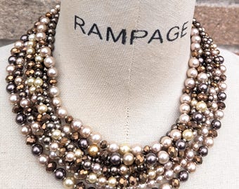 Multi Strand Pearl Statement Necklace, Mocha Tones