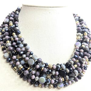Lavender, gray and black crystal necklace, mid-century, 1950&#39;s jewelry, statement necklace, evening jewelry