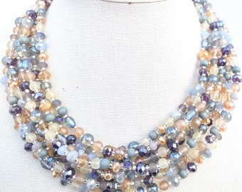 Beaded necklace for women, crystal statement necklace, multi color, multistrand, unique jewelry