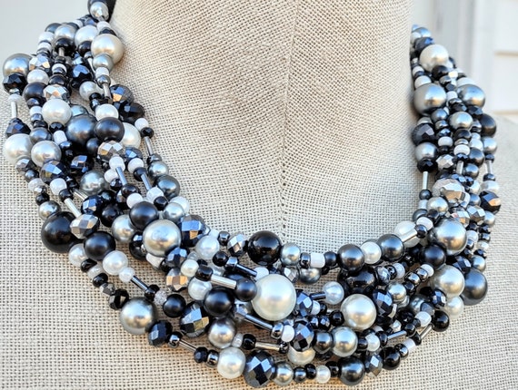 Black and Silver Statement Necklace Black and Silver Mesh Statement Necklace – Sylca Designs main image 4